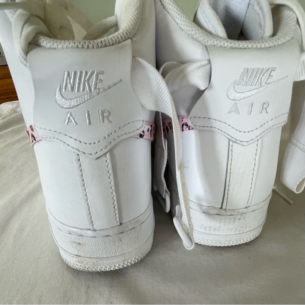 Nike Custom White and Pink Air Force 1 Athletic High Top Shoes - Picture 5 of 9